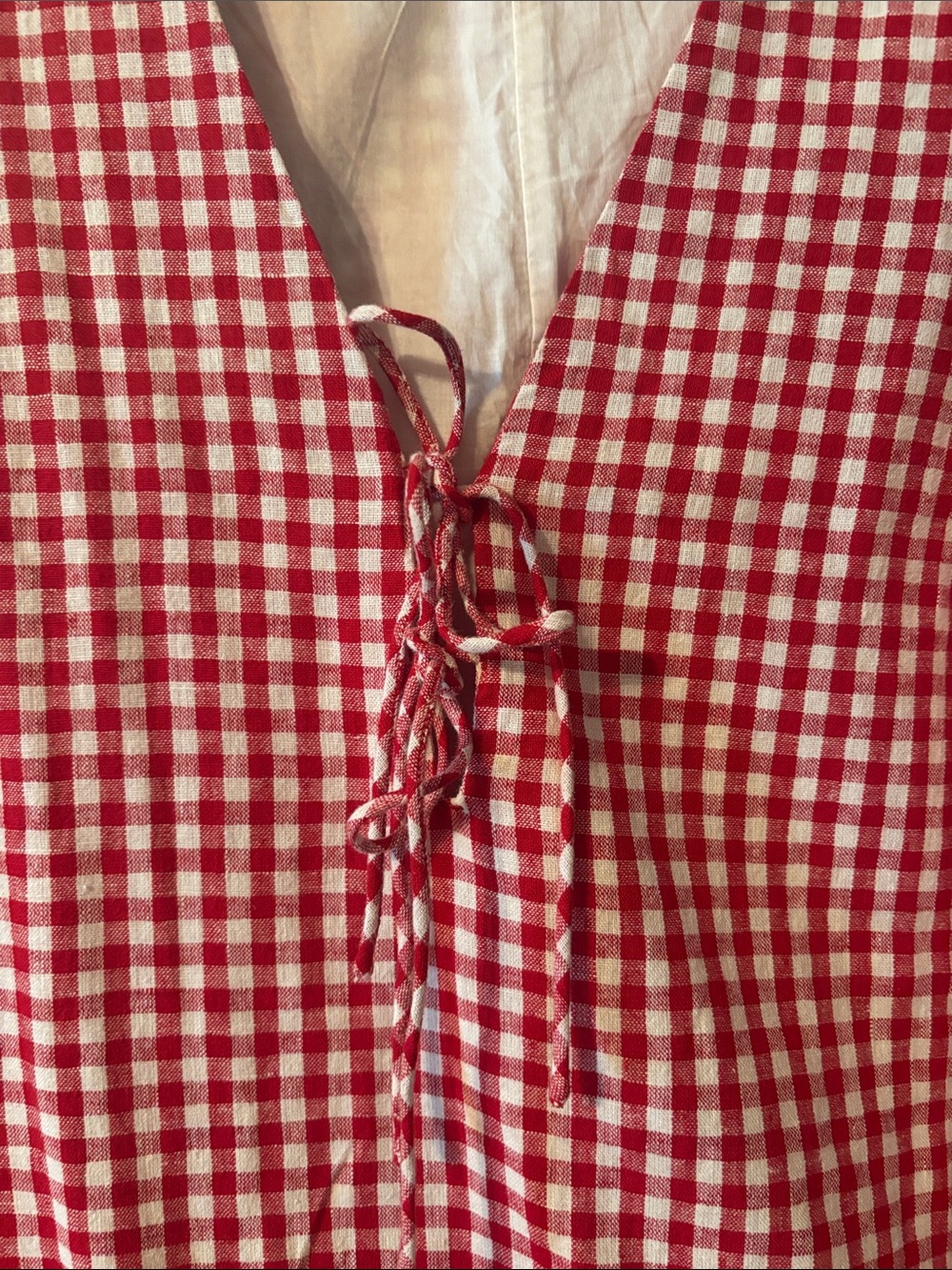 Red & White Gingham Lace-Up Sleeveless Dress - Picture 2 of 5